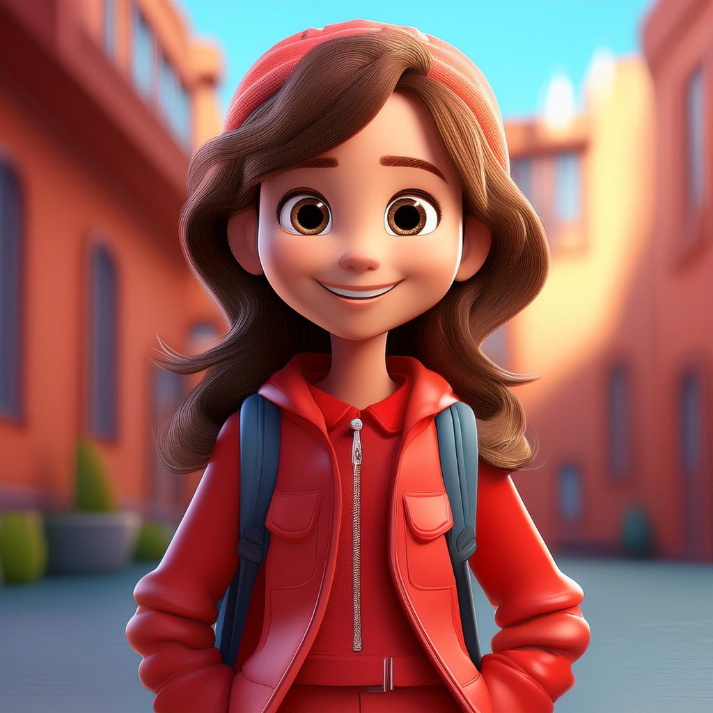 cartoonish girl in red